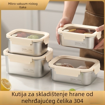 Kutija za ručak, pravokutna od nehrđajućeg čelika 304, pogodna za mikrovalnu, zatvorena, dvostruki odjeljak, 0,8–1,0 L