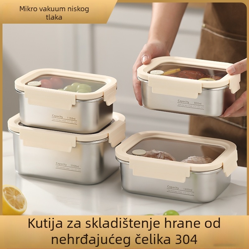 Kutija za ručak, pravokutna od nehrđajućeg čelika 304, pogodna za mikrovalnu, zatvorena, dvostruki odjeljak, 0,8–1,0 L