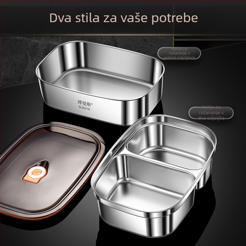 Set kutija za ručak od 316 nehrđajućeg čelika, pravokutni, dvostruki sloj, sigurno za mikrovalnu, kapacitet 2,1–3 L / 4,1–5 L
