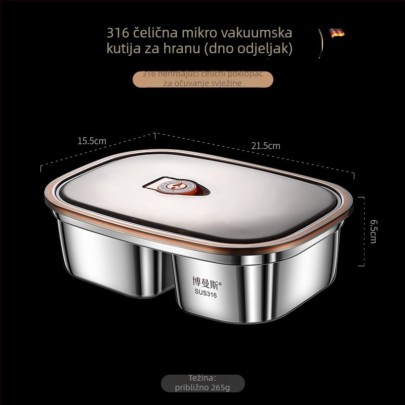Set kutija za ručak od 316 nehrđajućeg čelika, pravokutni, dvostruki sloj, sigurno za mikrovalnu, kapacitet 2,1–3 L / 4,1–5 L