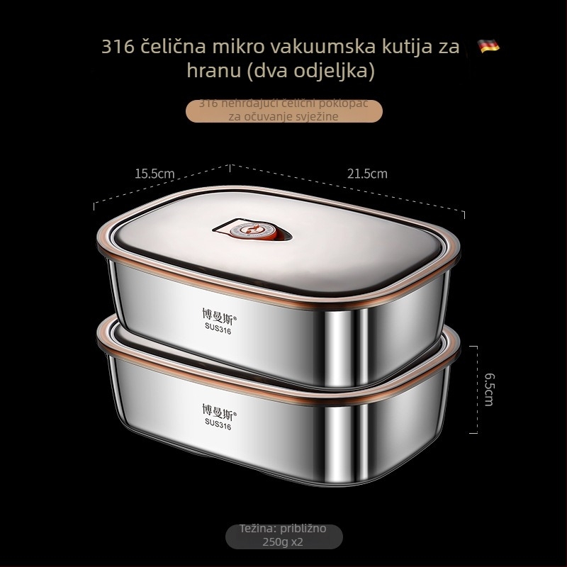 Set kutija za ručak od 316 nehrđajućeg čelika, pravokutni, dvostruki sloj, sigurno za mikrovalnu, kapacitet 2,1–3 L / 4,1–5 L