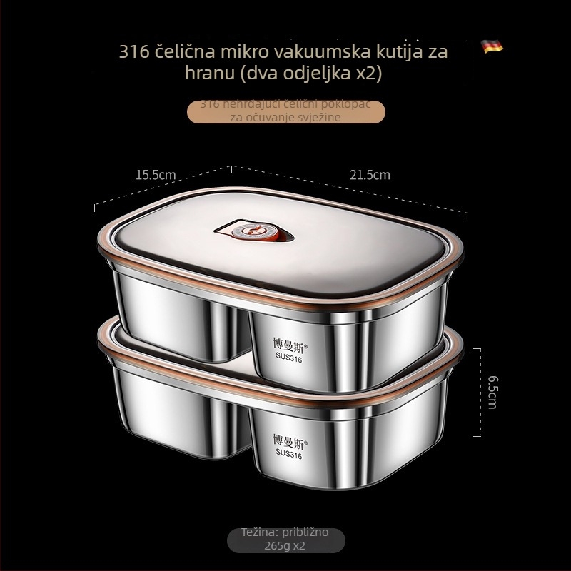 Set kutija za ručak od 316 nehrđajućeg čelika, pravokutni, dvostruki sloj, sigurno za mikrovalnu, kapacitet 2,1–3 L / 4,1–5 L
