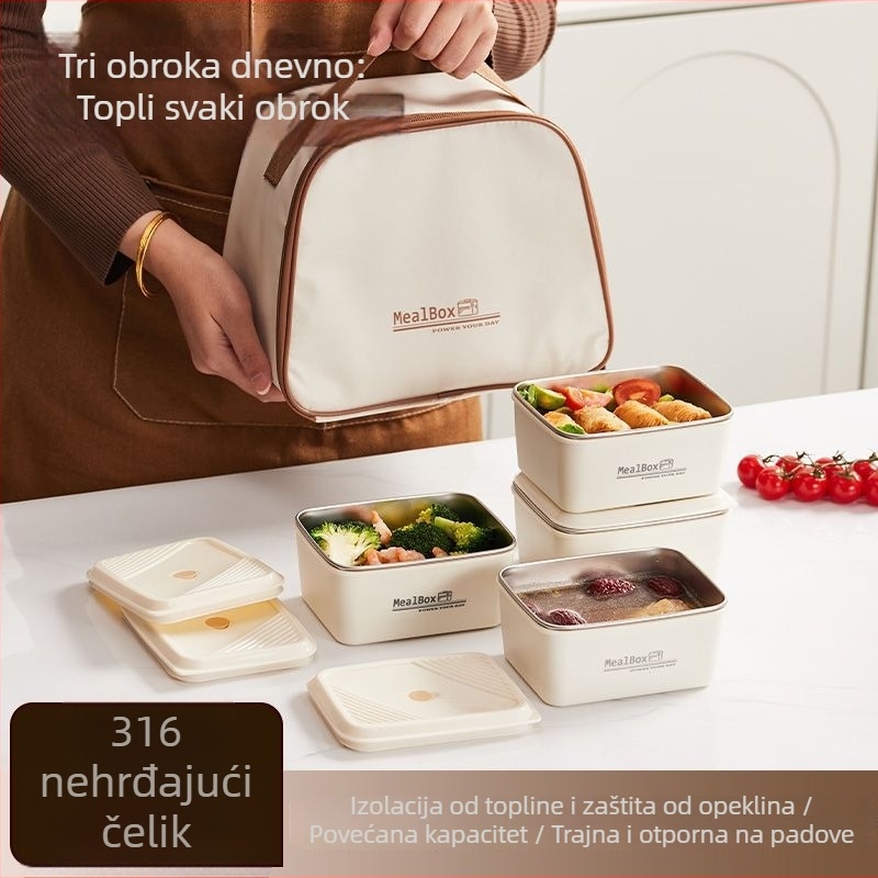 Kutija za ručak od 316 nehrđajućeg čelika, mikrovalno sigurna, višeslojna, kvadratnog oblika, uredska kutija za ručak