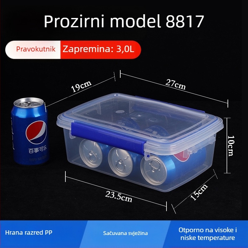 Kutija za namirnice – velika kapaciteta, plastična PP, pravokutnog oblika, pogodna za mikrovalnu pećnicu, 3.1–4 L