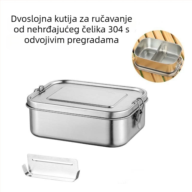 Kutija za ručak od 304 nehrđajućeg čelika, s odjeljcima i poklopcem, zapečaćena, dvostruko zaključavanje