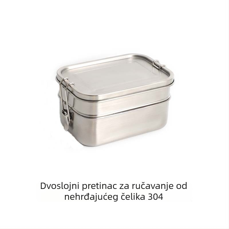 Kutija za ručak od 304 nehrđajućeg čelika, s odjeljcima i poklopcem, zapečaćena, dvostruko zaključavanje