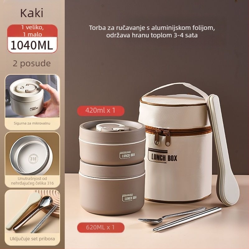Kutija za ručak od nehrđajućeg čelika, izolirana, okrugla, otporna na prolijevanje, 501-800 ml, jednovrstna