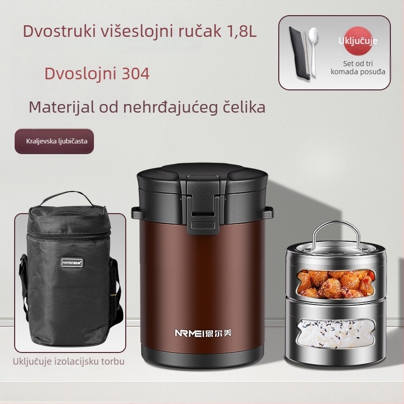 Enermei izolirana kutija za obrok, 316 nehrđajući čelik, četiri sloja, okrugli dizajn