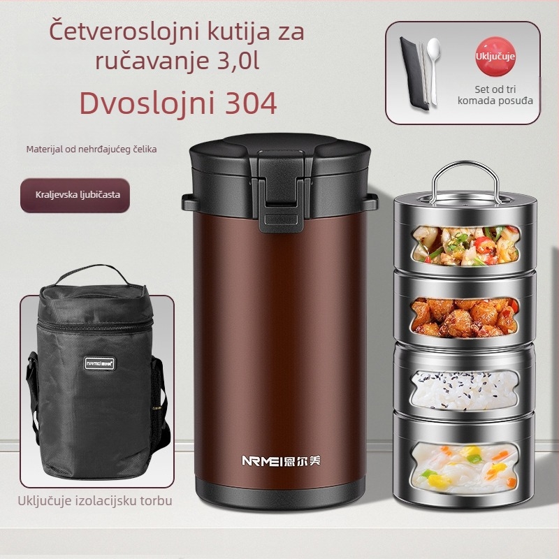 Enermei izolirana kutija za obrok, 316 nehrđajući čelik, četiri sloja, okrugli dizajn