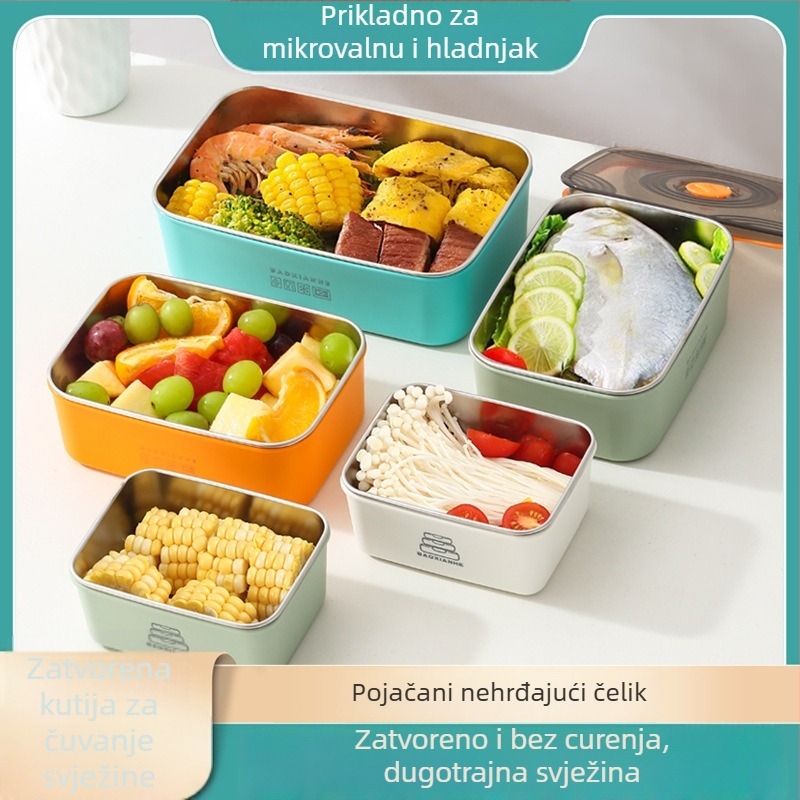 Nehrđajuća čelična zatvorena crisper kutija, pravokutnog oblika, mikrovalna kompatibilna, kapacitet 501–800 ml