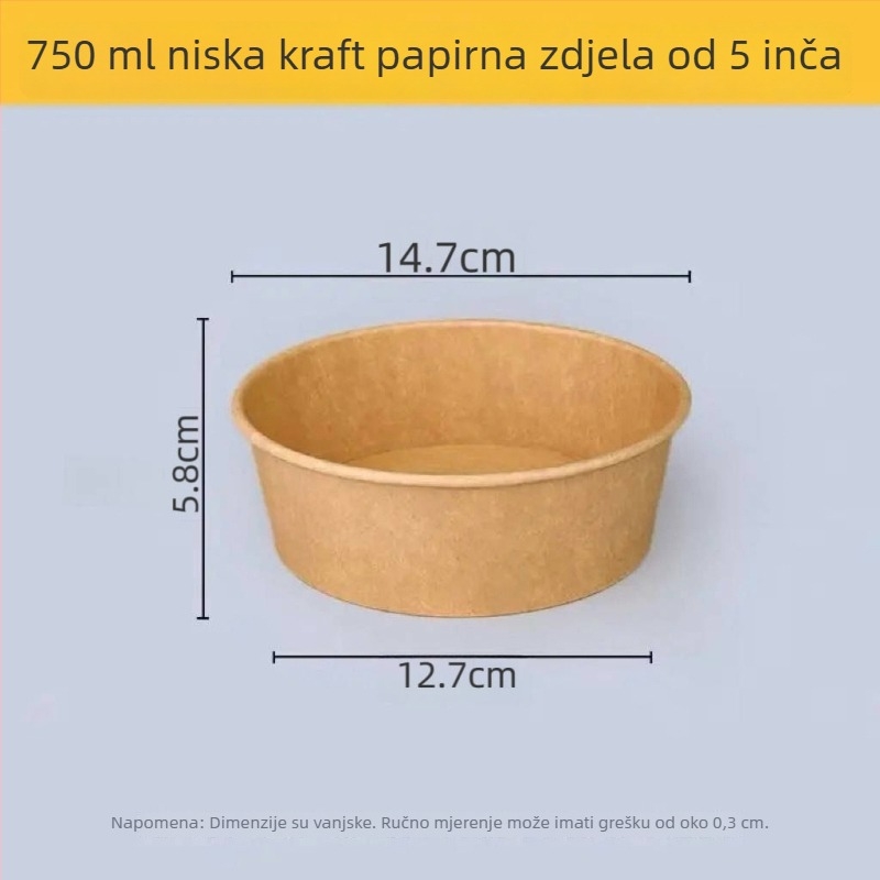 Jednokratna okrugla kutija od kraft papira s poklopcem – kvaliteta hrane, otporna na visoke temperature