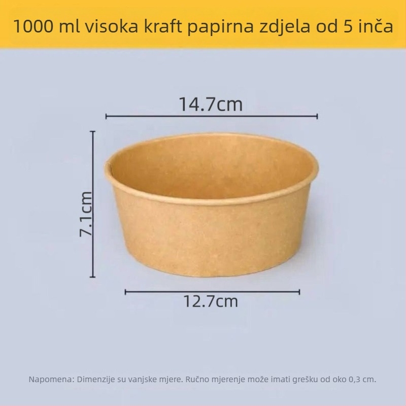 Jednokratna okrugla kutija od kraft papira s poklopcem – kvaliteta hrane, otporna na visoke temperature