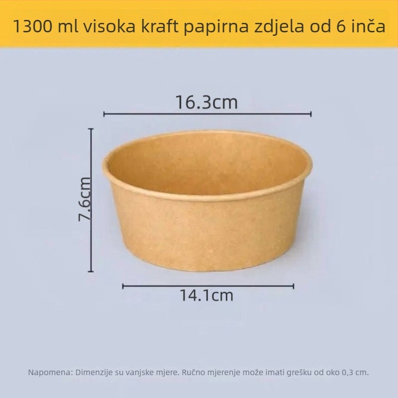 Jednokratna okrugla kutija od kraft papira s poklopcem – kvaliteta hrane, otporna na visoke temperature