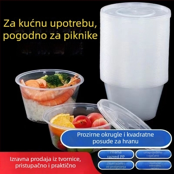 Kružna jednokratna kutija za obrok, 1000 ml, plastična, prozirna, s posudom za juhu, za ponijeti