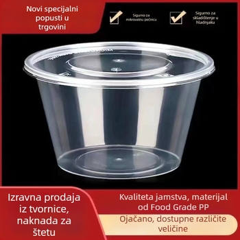 Kružna jednokratna kutija za obrok, 1000 ml, plastična, prozirna, s posudom za juhu, za ponijeti