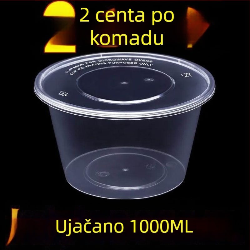 Kružna jednokratna kutija za obrok, 1000 ml, plastična, prozirna, s posudom za juhu, za ponijeti