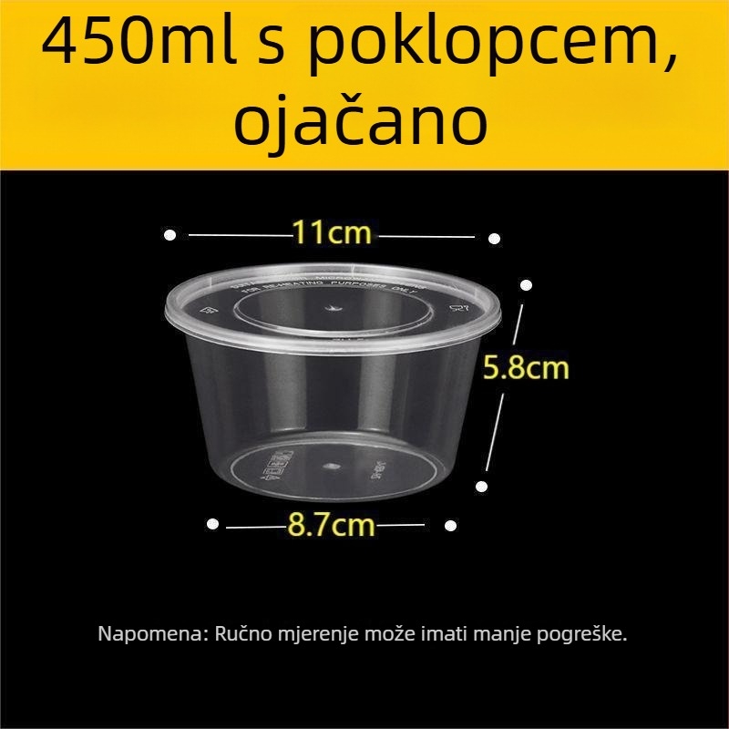 Kružna jednokratna kutija za obrok, 1000 ml, plastična, prozirna, s posudom za juhu, za ponijeti