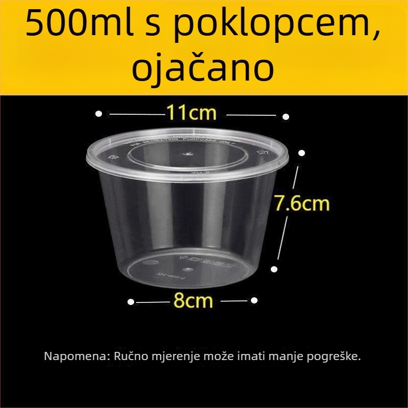 Kružna jednokratna kutija za obrok, 1000 ml, plastična, prozirna, s posudom za juhu, za ponijeti