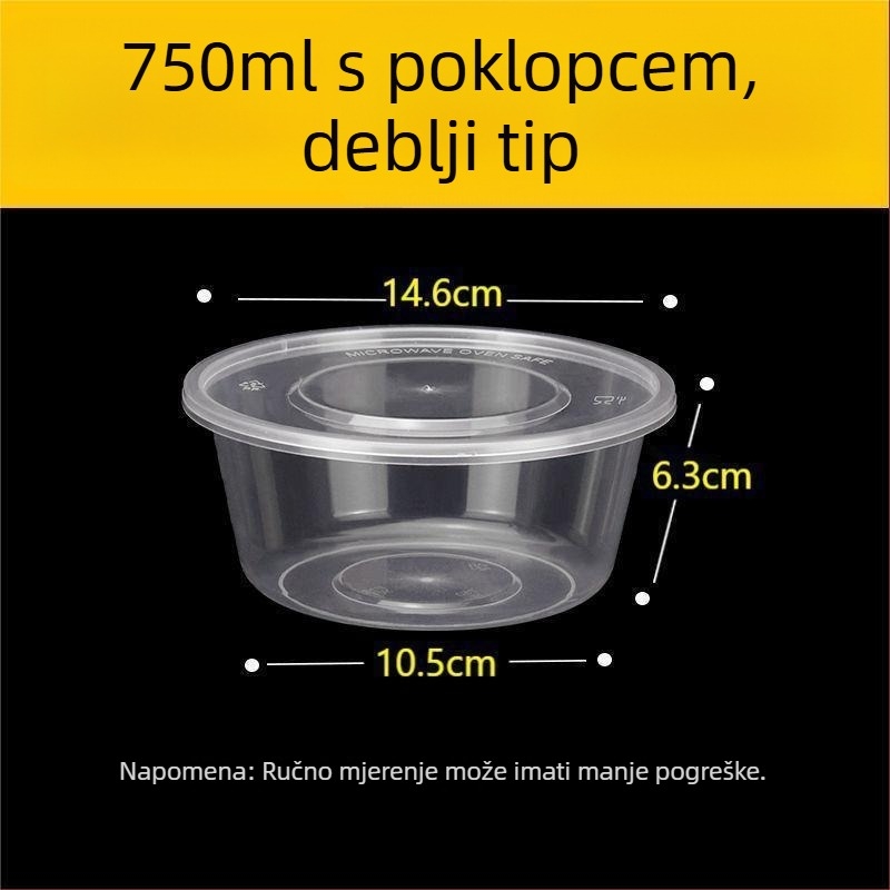 Kružna jednokratna kutija za obrok, 1000 ml, plastična, prozirna, s posudom za juhu, za ponijeti