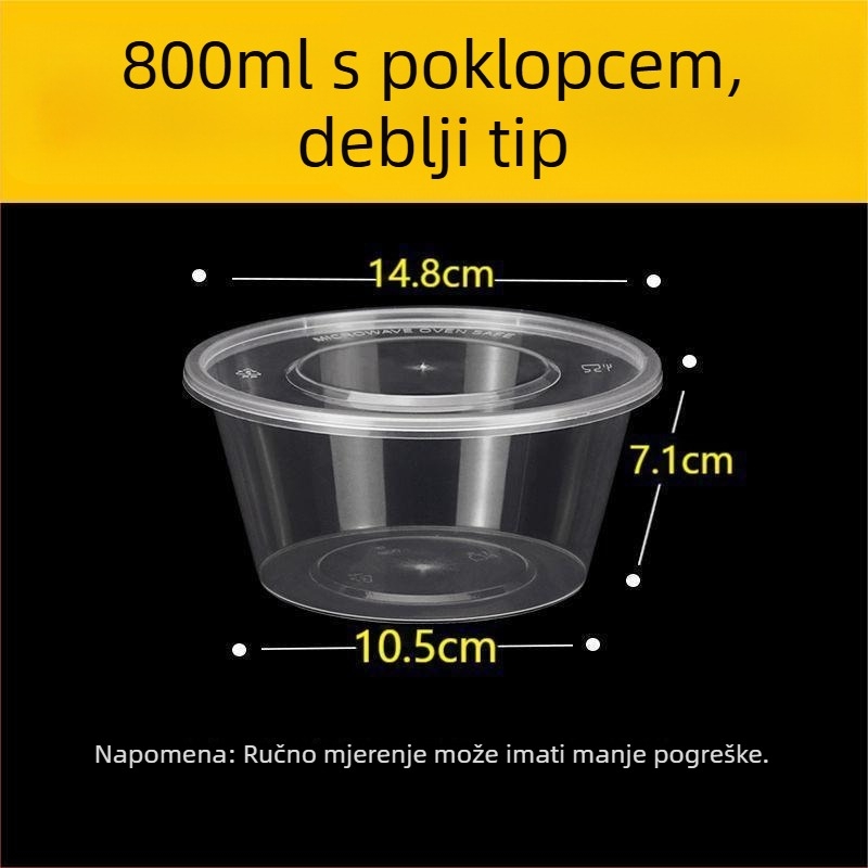 Kružna jednokratna kutija za obrok, 1000 ml, plastična, prozirna, s posudom za juhu, za ponijeti