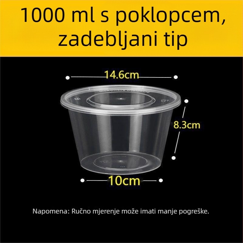 Kružna jednokratna kutija za obrok, 1000 ml, plastična, prozirna, s posudom za juhu, za ponijeti