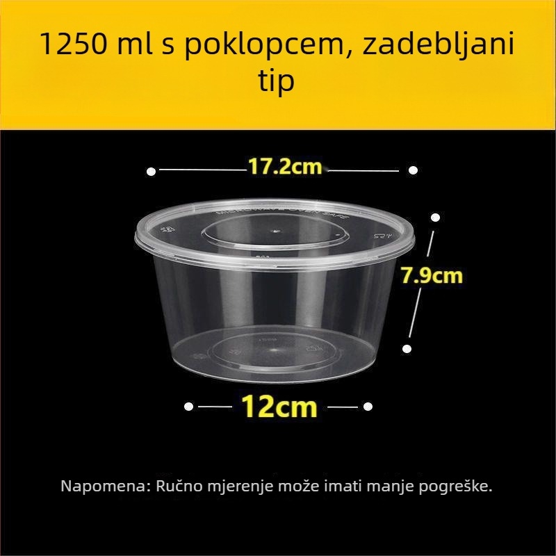 Kružna jednokratna kutija za obrok, 1000 ml, plastična, prozirna, s posudom za juhu, za ponijeti