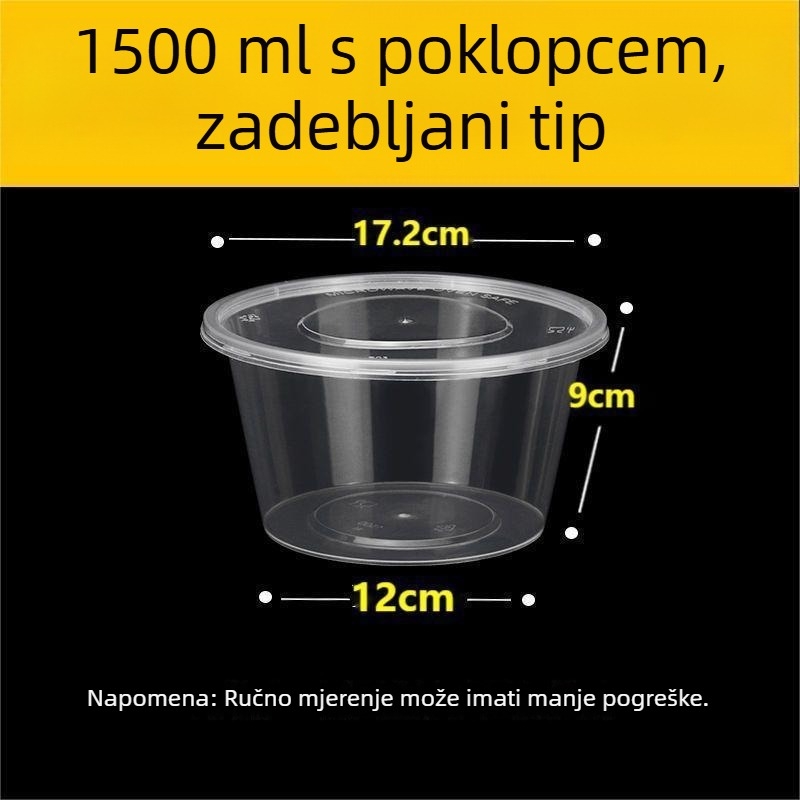 Kružna jednokratna kutija za obrok, 1000 ml, plastična, prozirna, s posudom za juhu, za ponijeti
