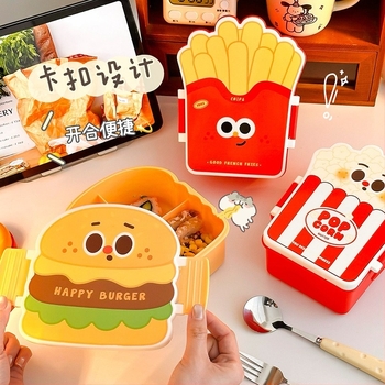 Plastična izolirana kutija za obrok, kvadratnog oblika, s pregradom i priborom, kapacitet 501–800 ml, crtani stil, za školu i ured, nije pogodna za mikrovalnu pećnicu.