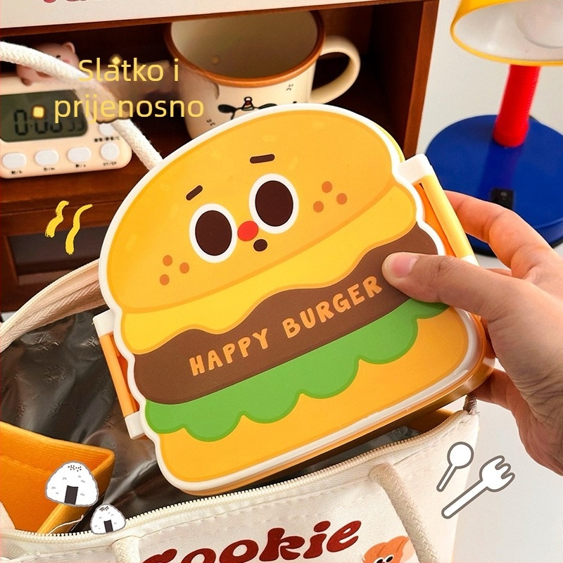 Plastična izolirana kutija za obrok, kvadratnog oblika, s pregradom i priborom, kapacitet 501–800 ml, crtani stil, za školu i ured, nije pogodna za mikrovalnu pećnicu.