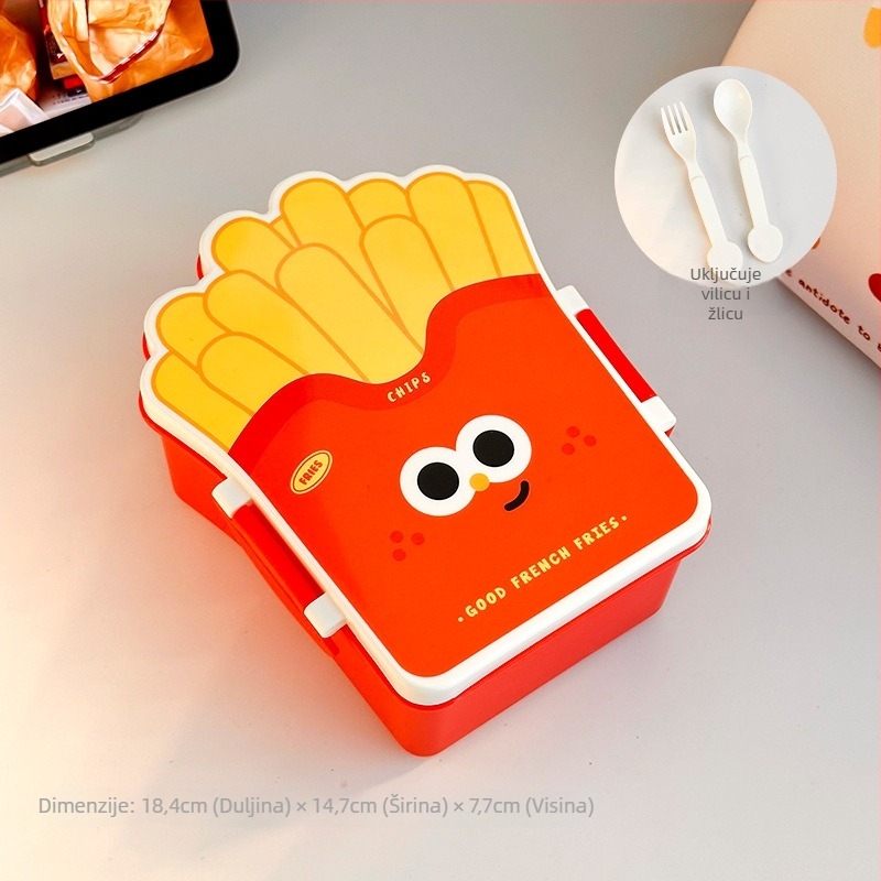 Plastična izolirana kutija za obrok, kvadratnog oblika, s pregradom i priborom, kapacitet 501–800 ml, crtani stil, za školu i ured, nije pogodna za mikrovalnu pećnicu.