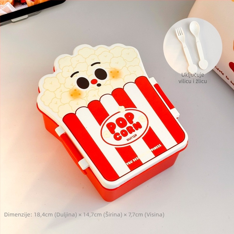 Plastična izolirana kutija za obrok, kvadratnog oblika, s pregradom i priborom, kapacitet 501–800 ml, crtani stil, za školu i ured, nije pogodna za mikrovalnu pećnicu.