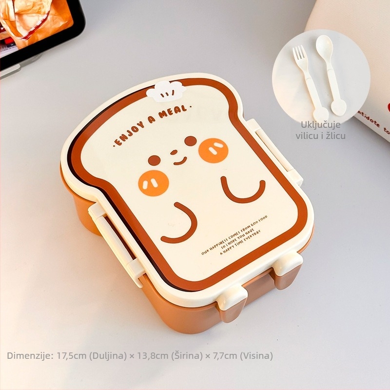 Plastična izolirana kutija za obrok, kvadratnog oblika, s pregradom i priborom, kapacitet 501–800 ml, crtani stil, za školu i ured, nije pogodna za mikrovalnu pećnicu.