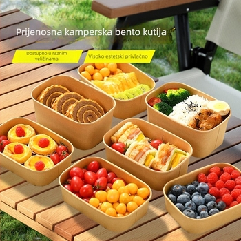 Jednokratna kvadratna kutija za vanjsku dostavu od kraft papira sa nepropusnom papirnom zdjelom, za kampiranje i piknik; nije pogodna za mikrovalnu pećnicu; pogodna za bentó obroke.