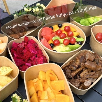 Jednokratna kvadratna kutija za vanjsku dostavu od kraft papira sa nepropusnom papirnom zdjelom, za kampiranje i piknik; nije pogodna za mikrovalnu pećnicu; pogodna za bentó obroke.