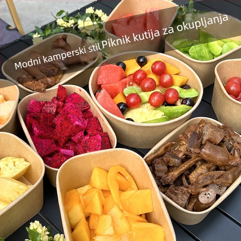 Jednokratna kvadratna kutija za vanjsku dostavu od kraft papira sa nepropusnom papirnom zdjelom, za kampiranje i piknik; nije pogodna za mikrovalnu pećnicu; pogodna za bentó obroke.