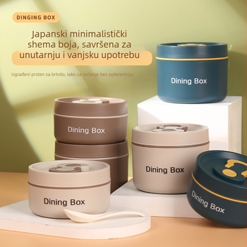 Kutija za ručak od 304 nehrđajućeg čelika sa izoliranom kutijom i šalicom za juhu, okrugla, 800-1000 ml, prijenosna, nije mikrovalna