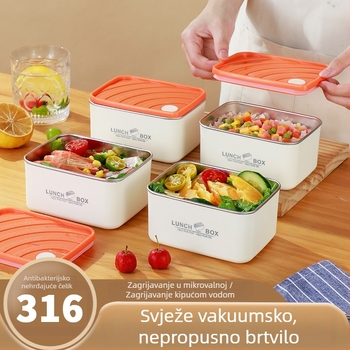 Kutija za obrok od 304 nehrđajućeg čelika, dvostruki sloj, pravokutna, mikrovalna sigurna, 501–800 ml, japanski minimalistički stil, ponovno upotrebljiva, protiv curenja i opekotine