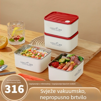 Kutija za obrok od 304 nehrđajućeg čelika, dvostruki sloj, pravokutna, mikrovalna sigurna, 501–800 ml, japanski minimalistički stil, ponovno upotrebljiva, protiv curenja i opekotine