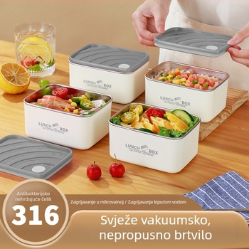 Kutija za obrok od 304 nehrđajućeg čelika, dvostruki sloj, pravokutna, mikrovalna sigurna, 501–800 ml, japanski minimalistički stil, ponovno upotrebljiva, protiv curenja i opekotine