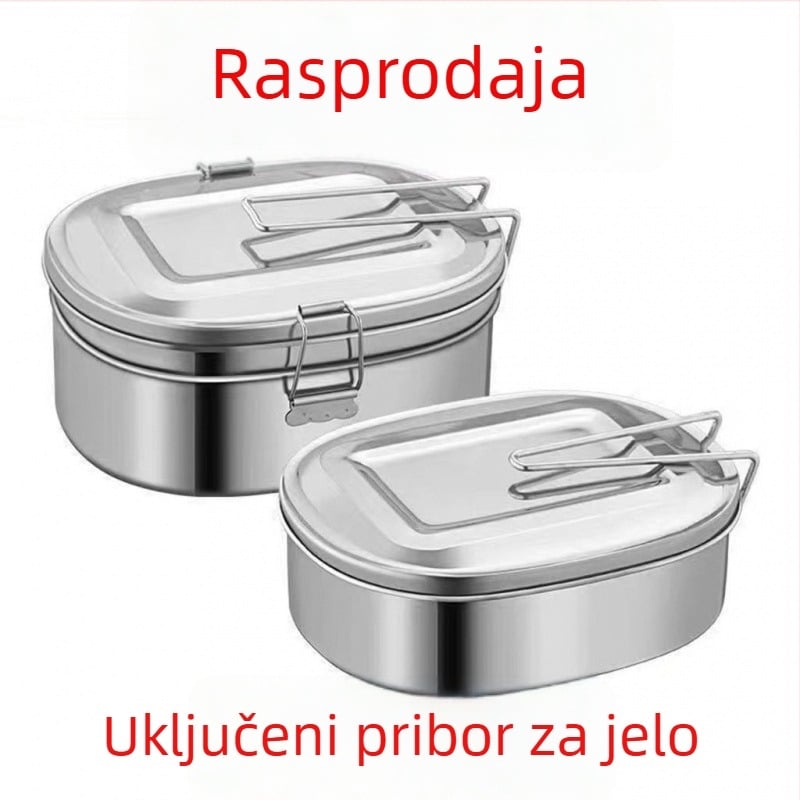 Kutija za ručak od nehrđajućeg čelika, 400 serija, pravokutnog oblika s poklopcem, retro stil, pogodna za mikrovalnu, 500 ml