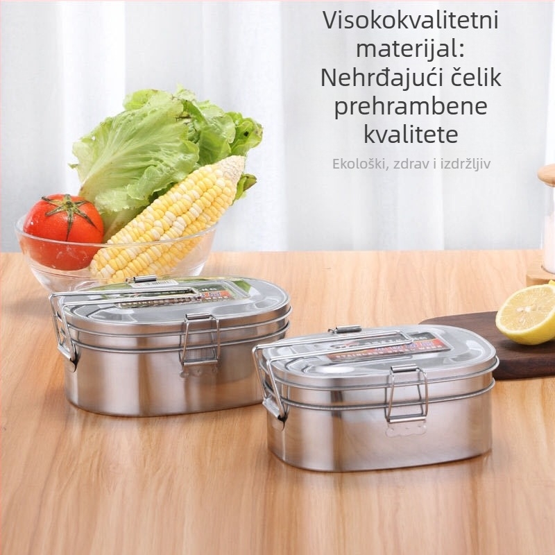 Kutija za ručak od nehrđajućeg čelika, 400 serija, pravokutnog oblika s poklopcem, retro stil, pogodna za mikrovalnu, 500 ml