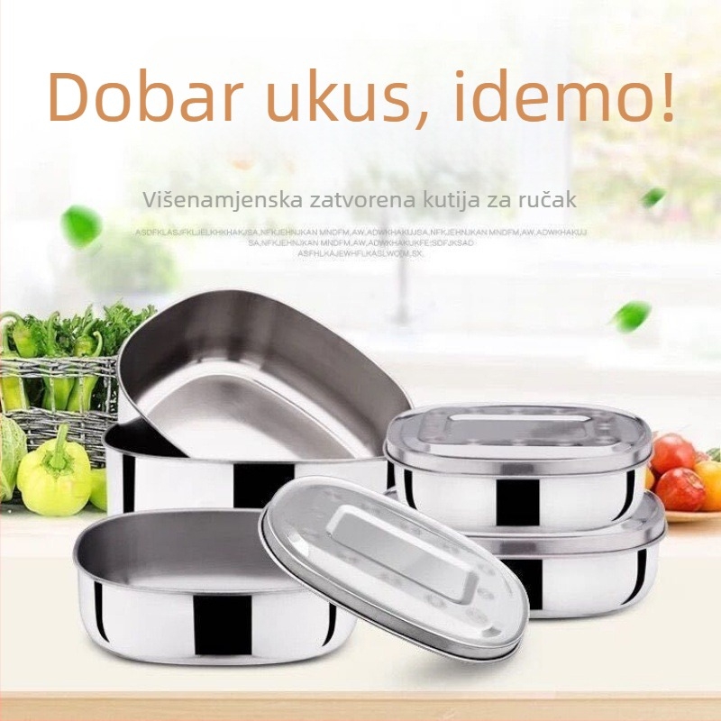 Kutija za ručak od nehrđajućeg čelika, 400 serija, pravokutnog oblika s poklopcem, retro stil, pogodna za mikrovalnu, 500 ml