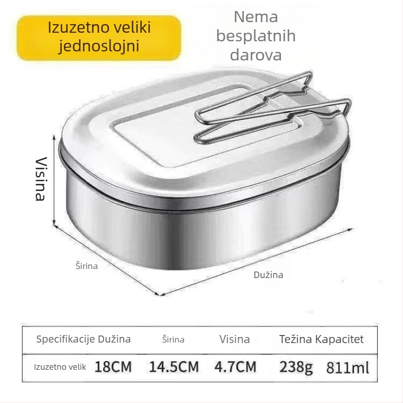 Kutija za ručak od nehrđajućeg čelika, 400 serija, pravokutnog oblika s poklopcem, retro stil, pogodna za mikrovalnu, 500 ml