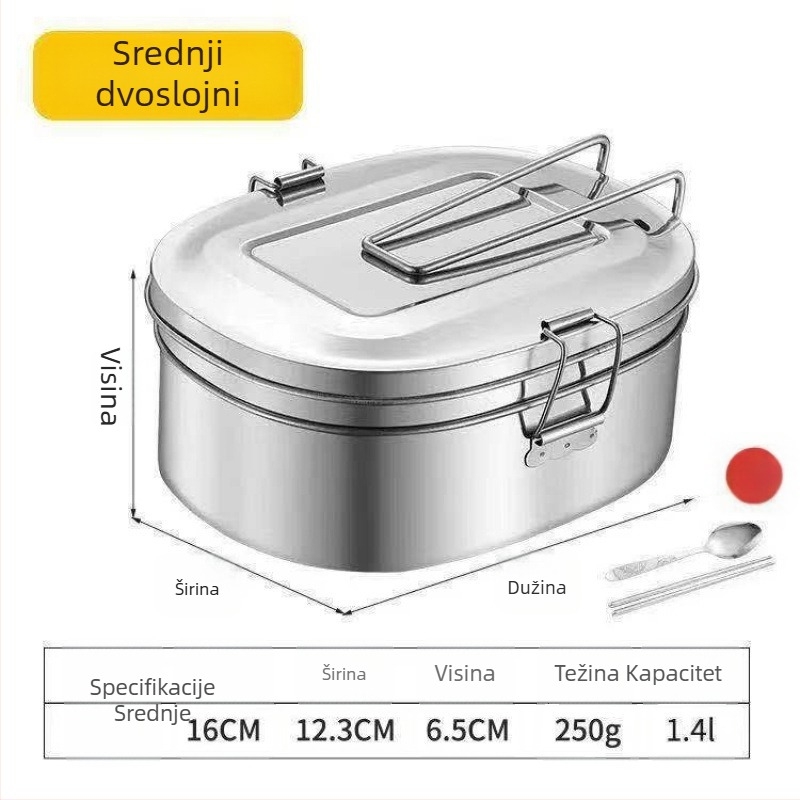 Kutija za ručak od nehrđajućeg čelika, 400 serija, pravokutnog oblika s poklopcem, retro stil, pogodna za mikrovalnu, 500 ml