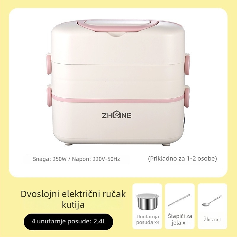 Električna kutija za ručak velike kapacitete, s poklopcem, priključkom na mrežu, mini kuhalo za rižu, izolirana grijaća kutija