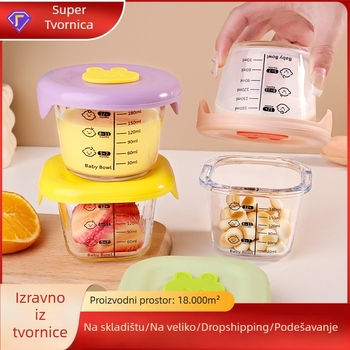 Dječja zdjela za hranu sa skalom, staklena posuda za čuvanje hrane, otporna na visoke temperature, mikrovalna sigurna, s poklopcem, kapacitet ispod 300 ml