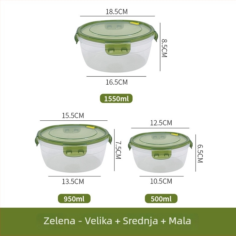 Plastična kutija za ručak s ventilacijskim otvorima, mikrovalna kompatibilna, okruglog oblika, kapacitet 1–2 L, poklop