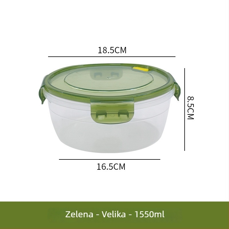 Plastična kutija za ručak s ventilacijskim otvorima, mikrovalna kompatibilna, okruglog oblika, kapacitet 1–2 L, poklop