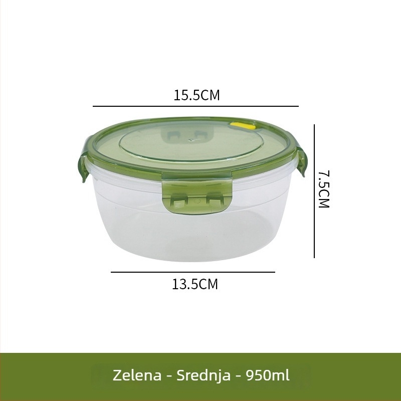 Plastična kutija za ručak s ventilacijskim otvorima, mikrovalna kompatibilna, okruglog oblika, kapacitet 1–2 L, poklop