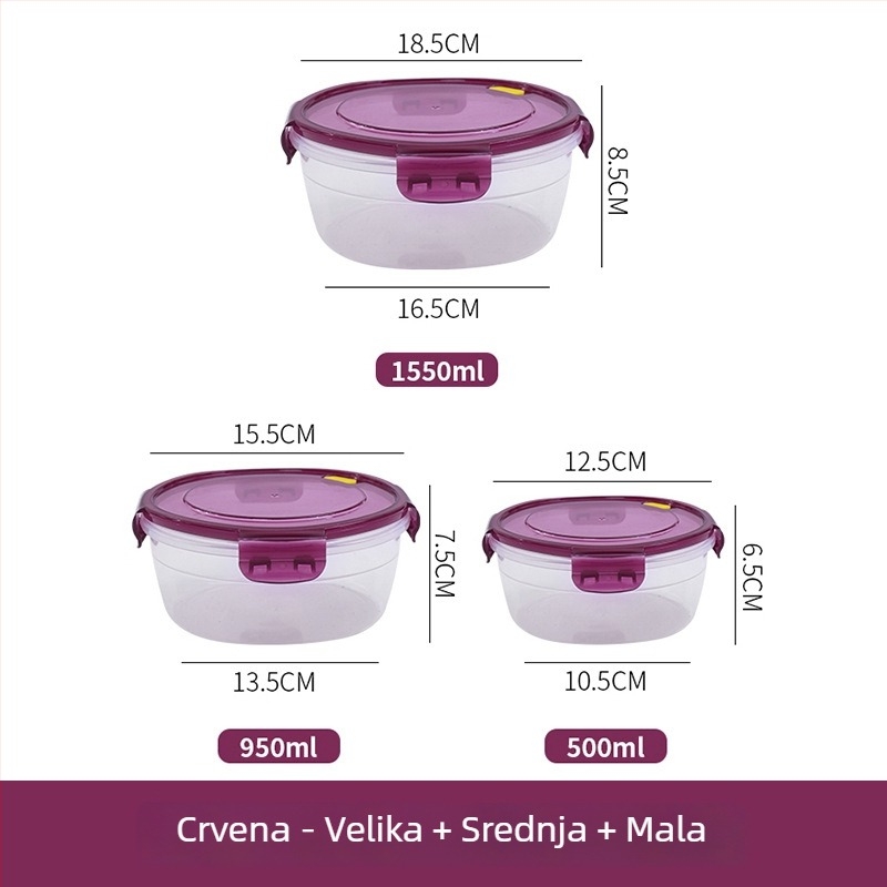 Plastična kutija za ručak s ventilacijskim otvorima, mikrovalna kompatibilna, okruglog oblika, kapacitet 1–2 L, poklop
